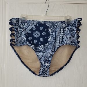 NWT Swim by Cacique Blue/White Paisley Print Swim Bottom. Size 16.